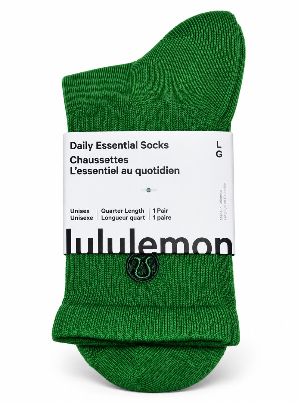 lululemon Daily Essential Quarter Socks Green Unisex Large 1 Pair